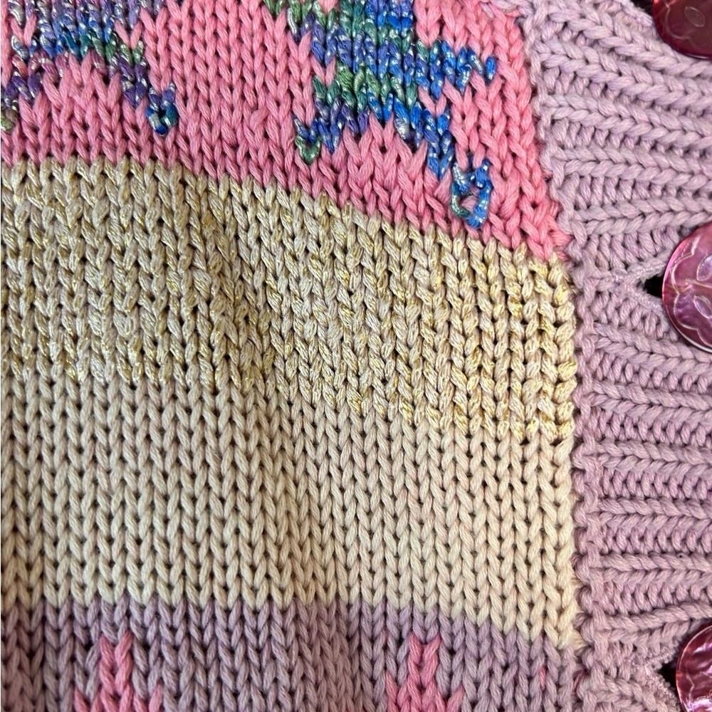LoveShackFancy Pink Check Cardigan Puff Sleeve Knit Small - Picture 9 of 13